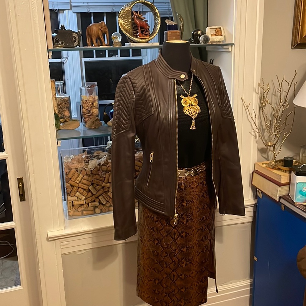 Michael Michael Kors Dark Brown Genuine Leather Moto Jacket size XS